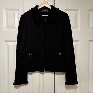 St. John Caviar Collared Zip-Up Jacket in Black Caviar size 12